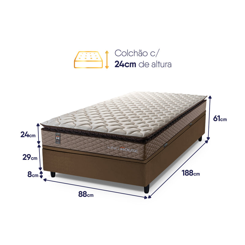 Cama Box Baú Atlanta 88x188 Bege e Marrom Espuma D45