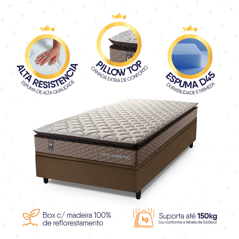 Cama Box Baú Atlanta 88x188 Bege e Marrom Espuma D45