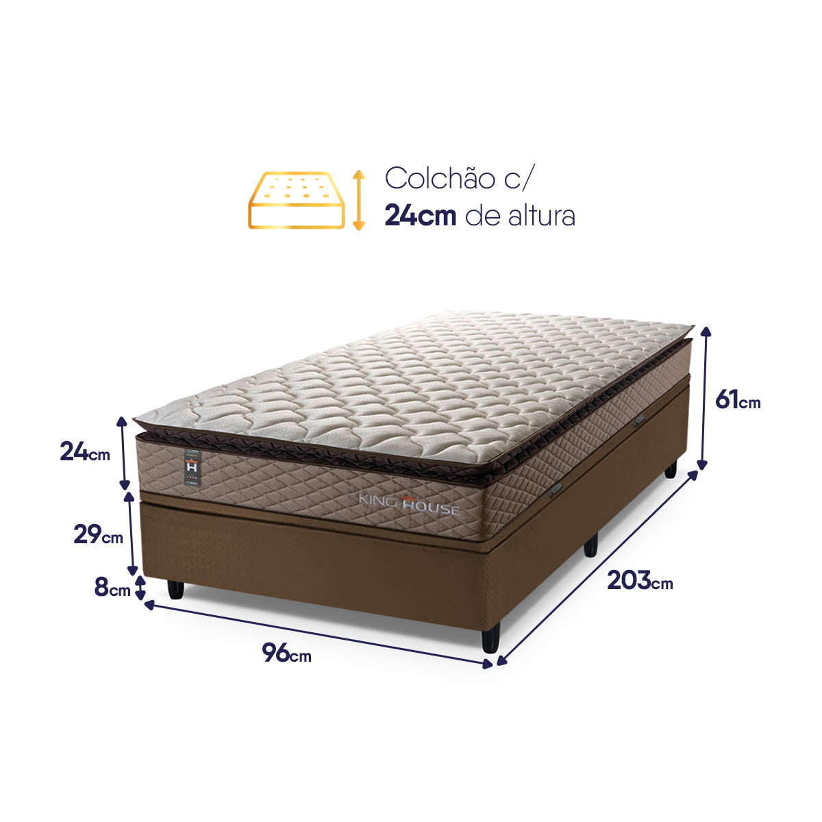 Cama Box Baú Atlanta 96x203 Bege e Marrom Espuma D45