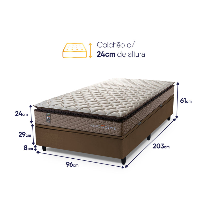 Cama Box Baú Atlanta 96x203 Bege e Marrom Espuma D45