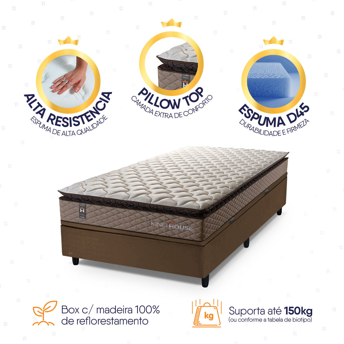 Cama Box Baú Atlanta 96x203 Bege e Marrom Espuma D45