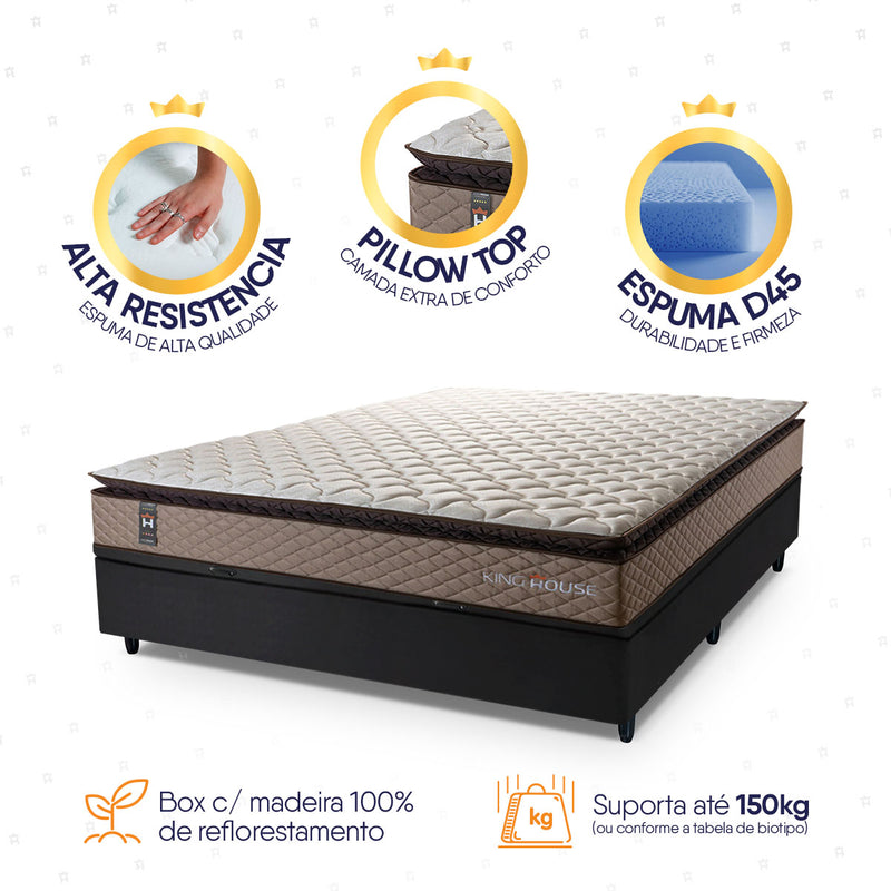 Cama Box Baú Atlanta 138x188 Bege e Preto Espuma D45