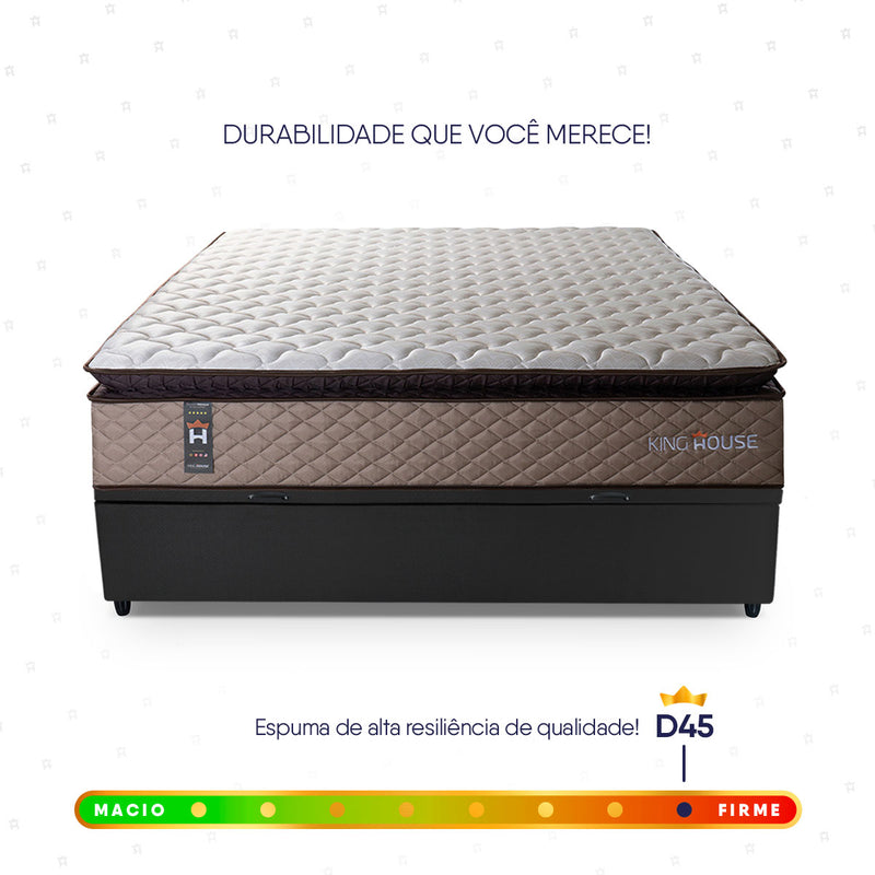 Cama Box Baú Atlanta 138x188 Bege e Preto Espuma D45