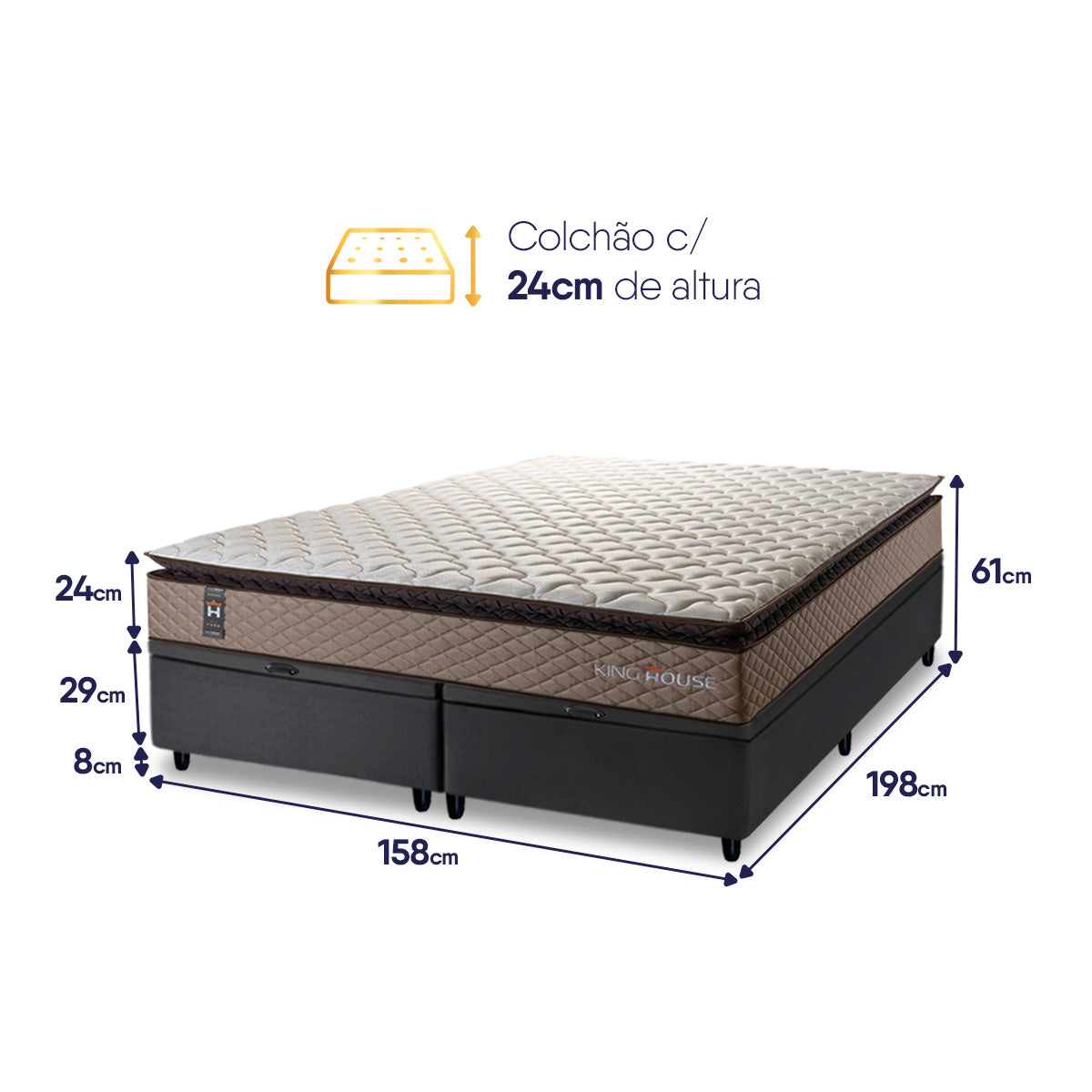 Cama Box Baú Atlanta Espuma D45 158x198 Bege e Preto