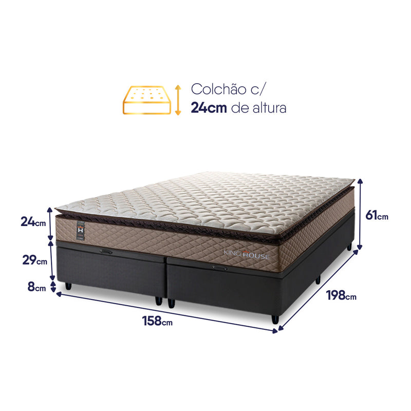 Cama Box Baú Atlanta Espuma D45 158x198 Bege e Preto