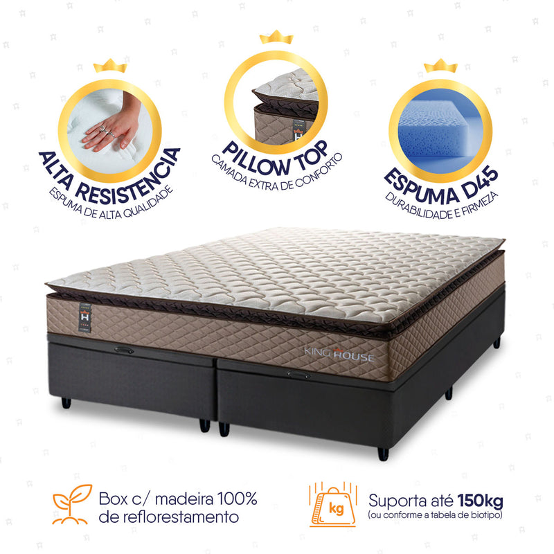 Cama Box Baú Atlanta Espuma D45 158x198 Bege e Preto