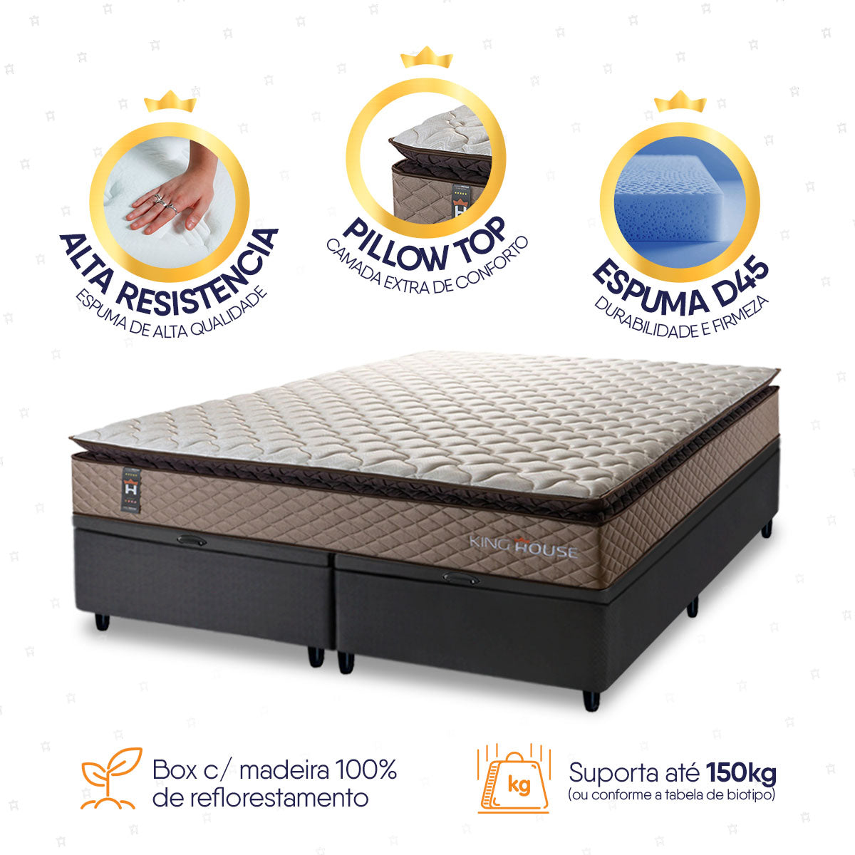 Cama Box Baú Atlanta Espuma D45 193x203 Bege e Preto