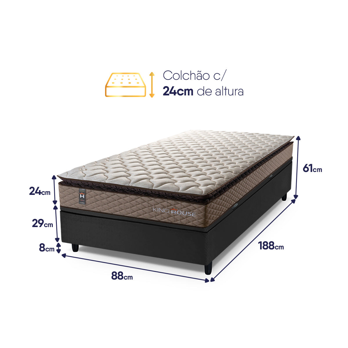 Cama Box Baú Atlanta 88x188 Bege e Preto Espuma D45