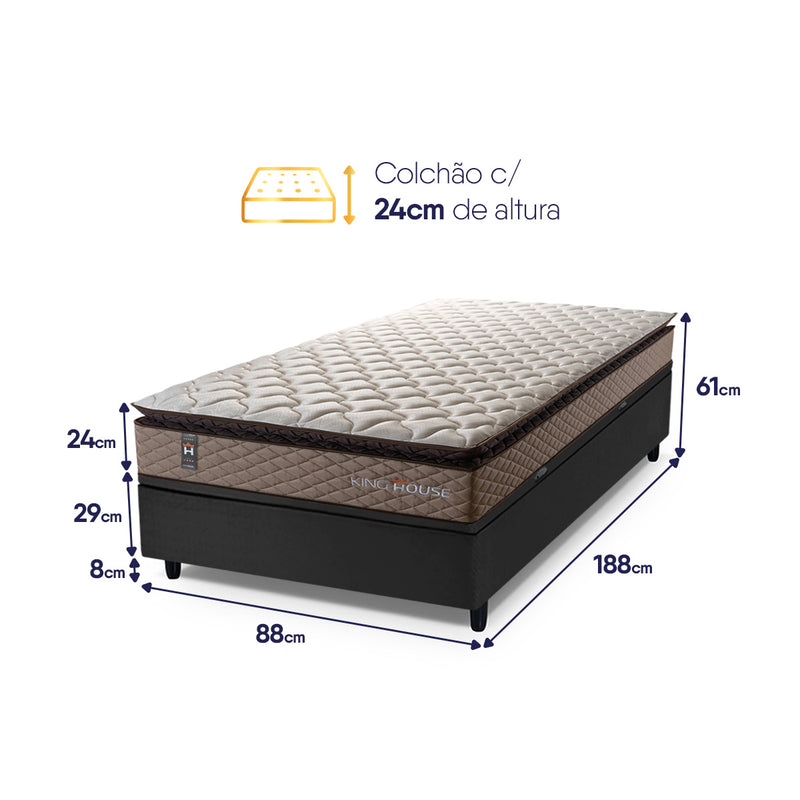 Cama Box Baú Atlanta 88x188 Bege e Preto Espuma D45