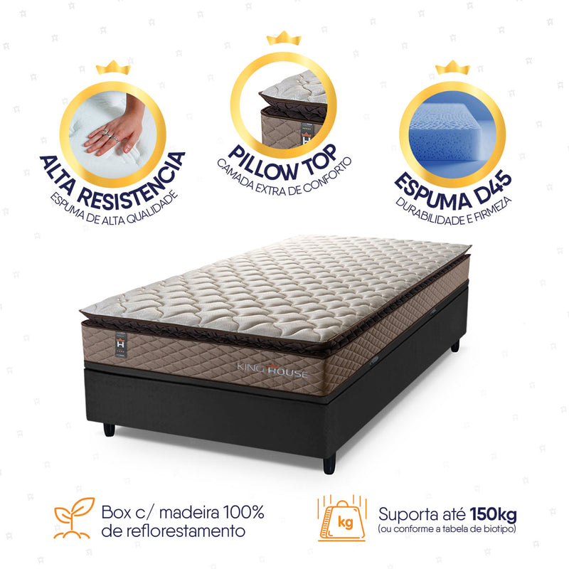 Cama Box Baú Atlanta 88x188 Bege e Preto Espuma D45