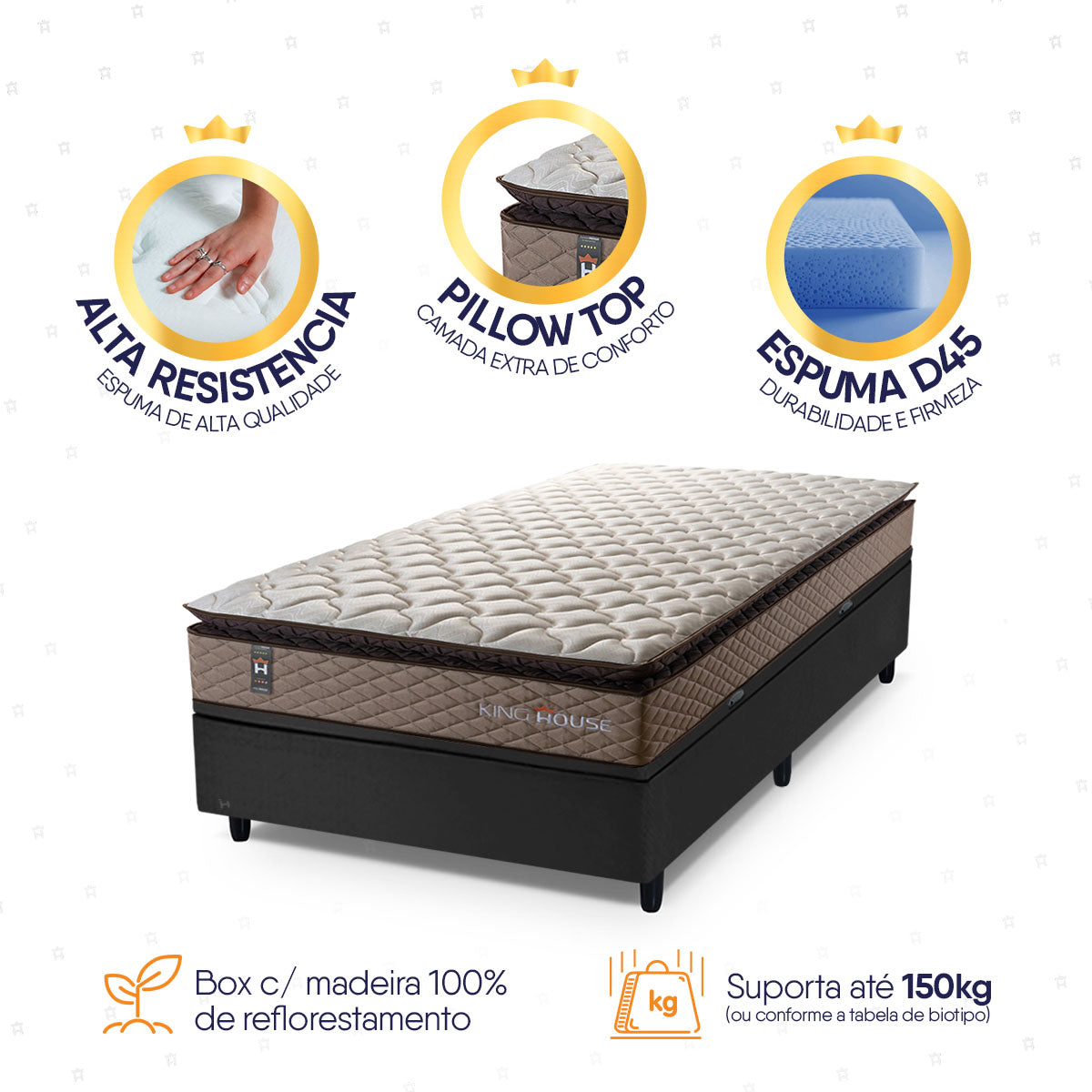 Cama Box Baú Bege e Preto Atlanta Solteirão 96x203x69 Espuma D45 Ortopédico