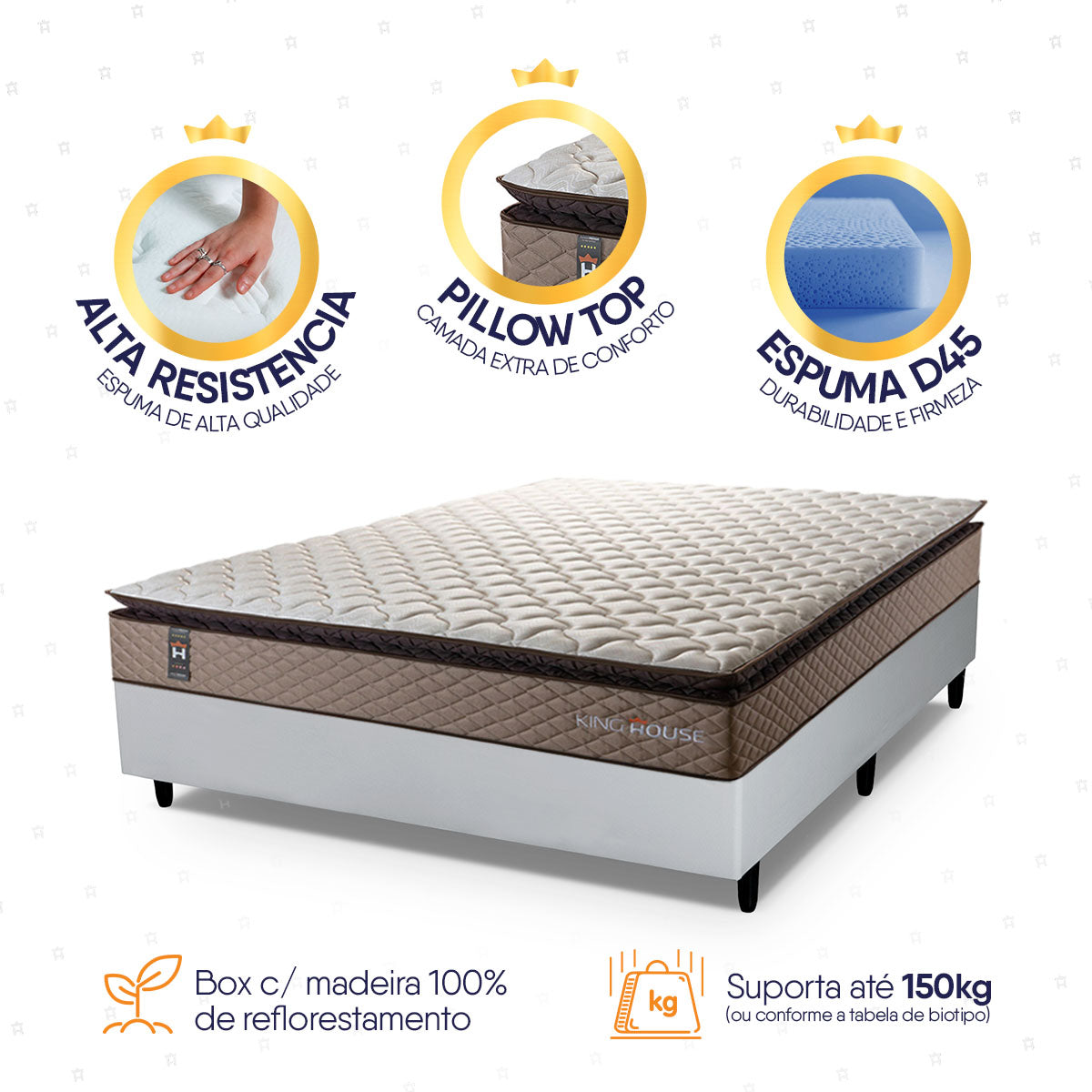 Cama Box Espuma Atlanta Casal 138x188 Branco