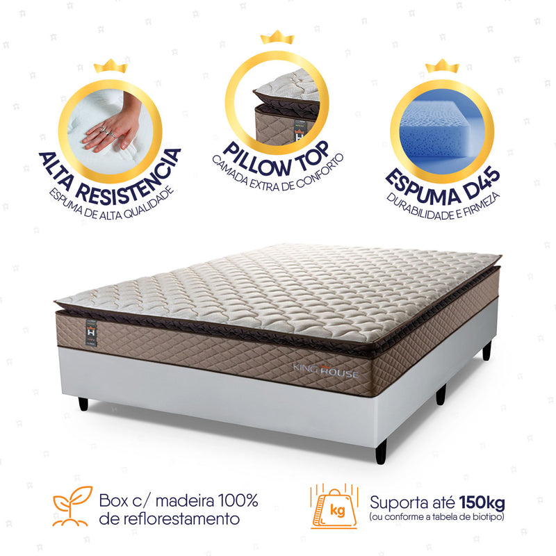 Cama Box Espuma Atlanta Casal 138x188 Branco
