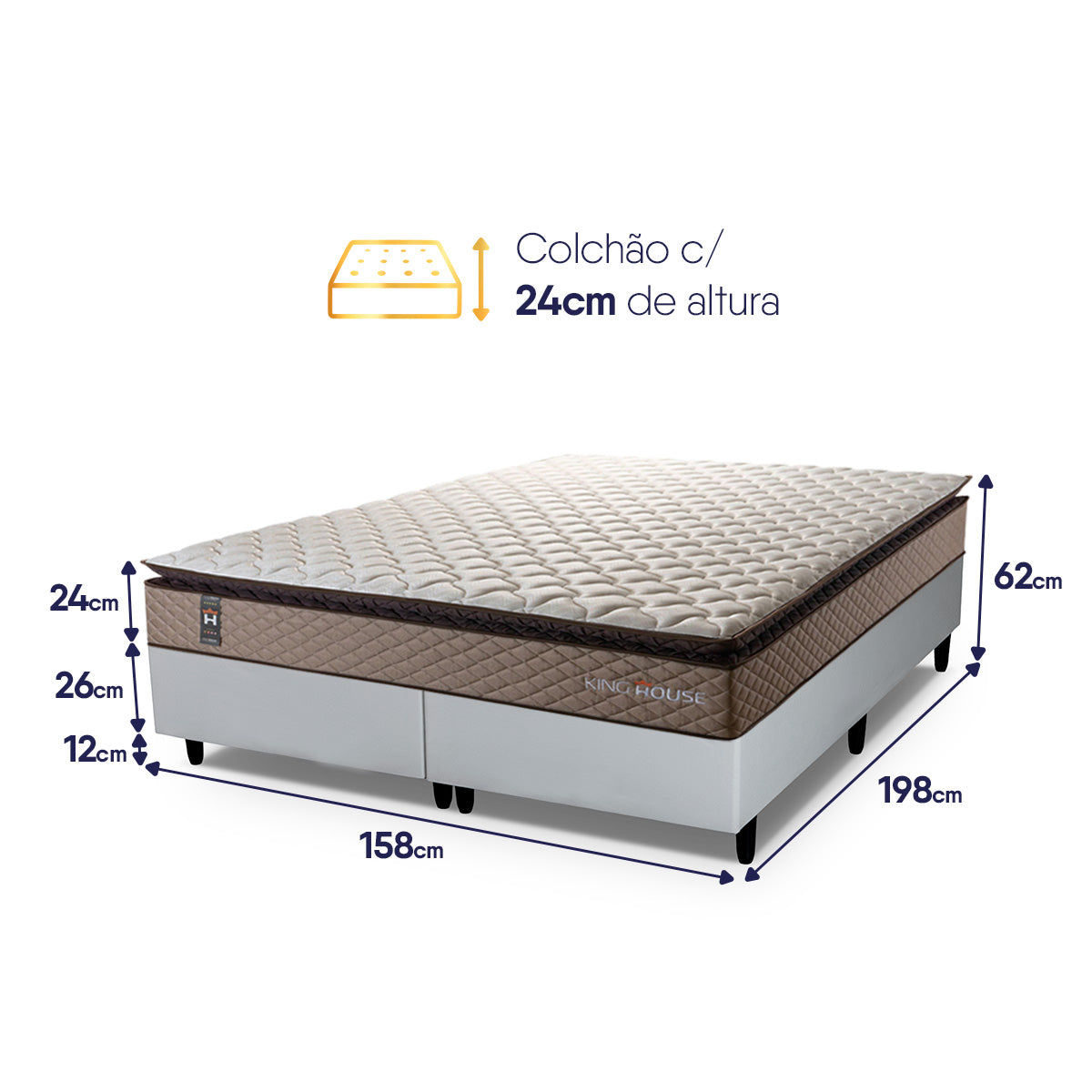Cama Box Atlanta Espuma Queen 158x198 Bege e Branco Espuma D45