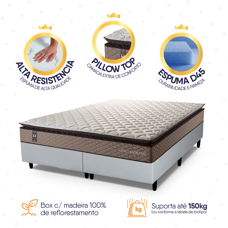 Cama Box Atlanta Espuma Queen 158x198 Bege e Branco Espuma D45