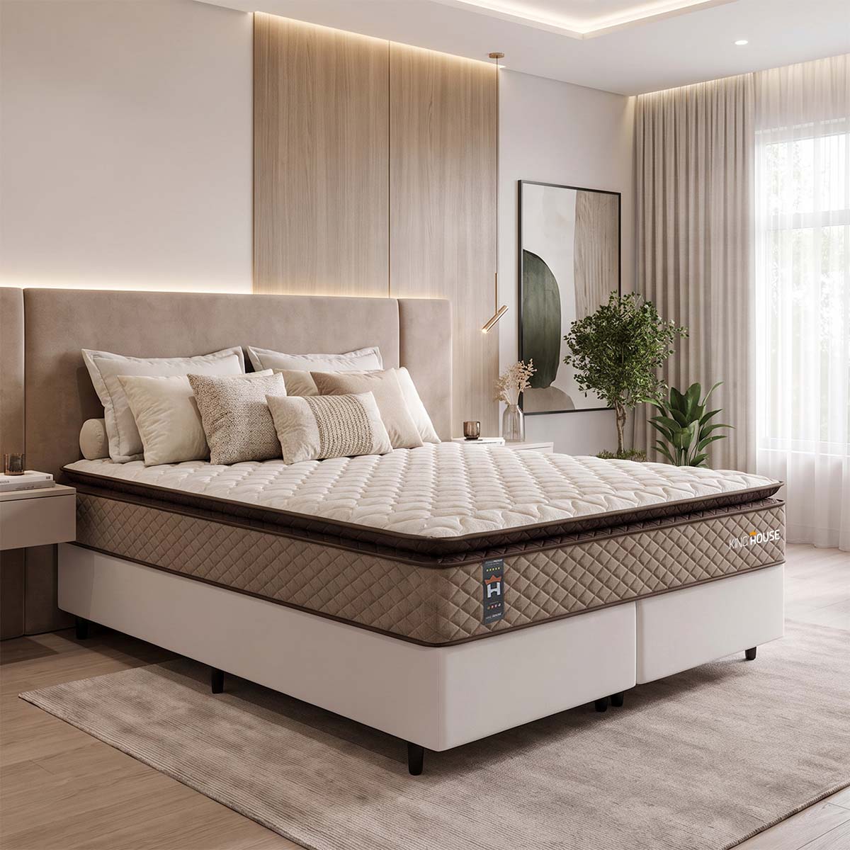 Cama Box Atlanta Espuma  193x203 Bege e Branco Espuma D45