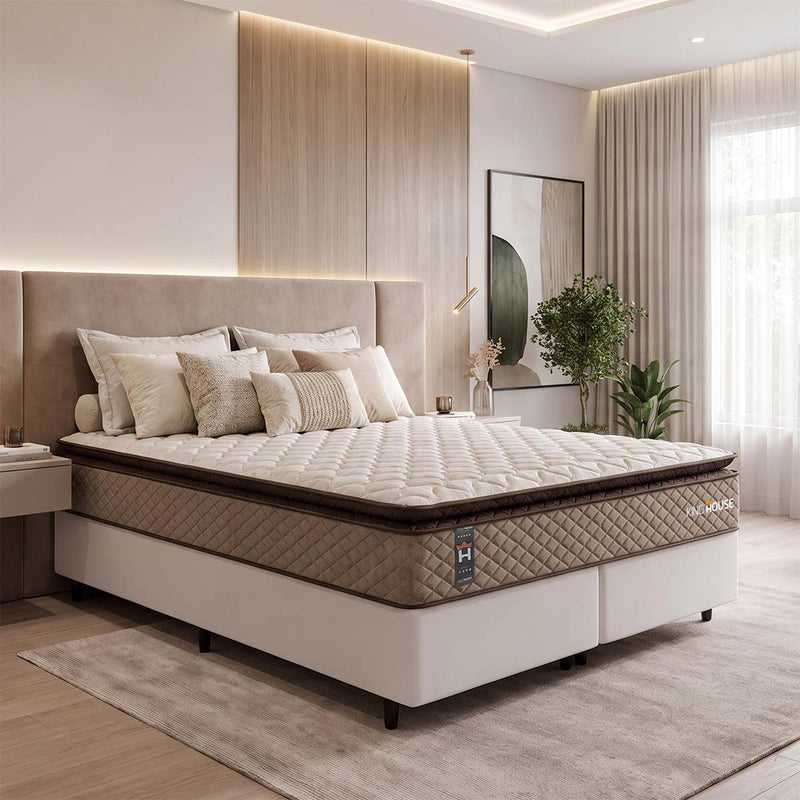 Cama Box Atlanta Espuma  193x203 Bege e Branco Espuma D45