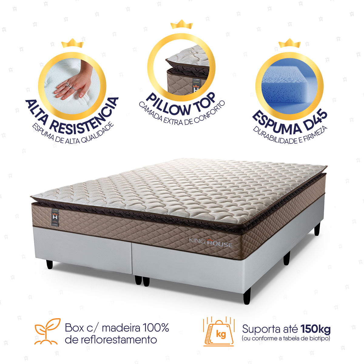 Cama Box Atlanta Espuma  193x203 Bege e Branco Espuma D45