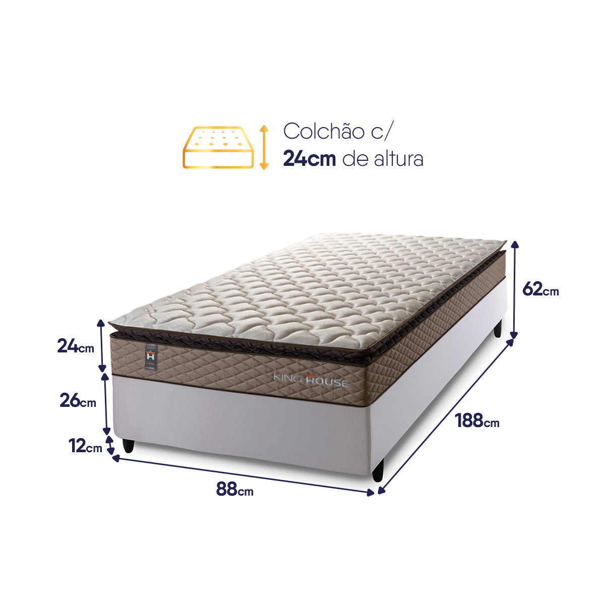 Cama Box Espuma Atlanta Solteiro 88x188 Bege e Branco