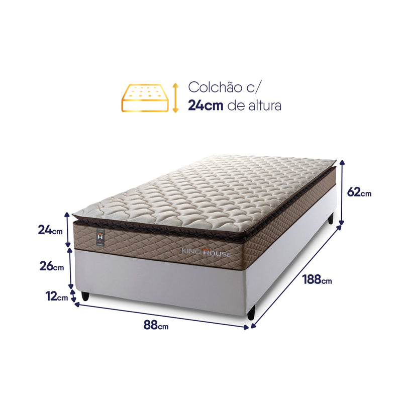 Cama Box Espuma Atlanta Solteiro 88x188 Bege e Branco