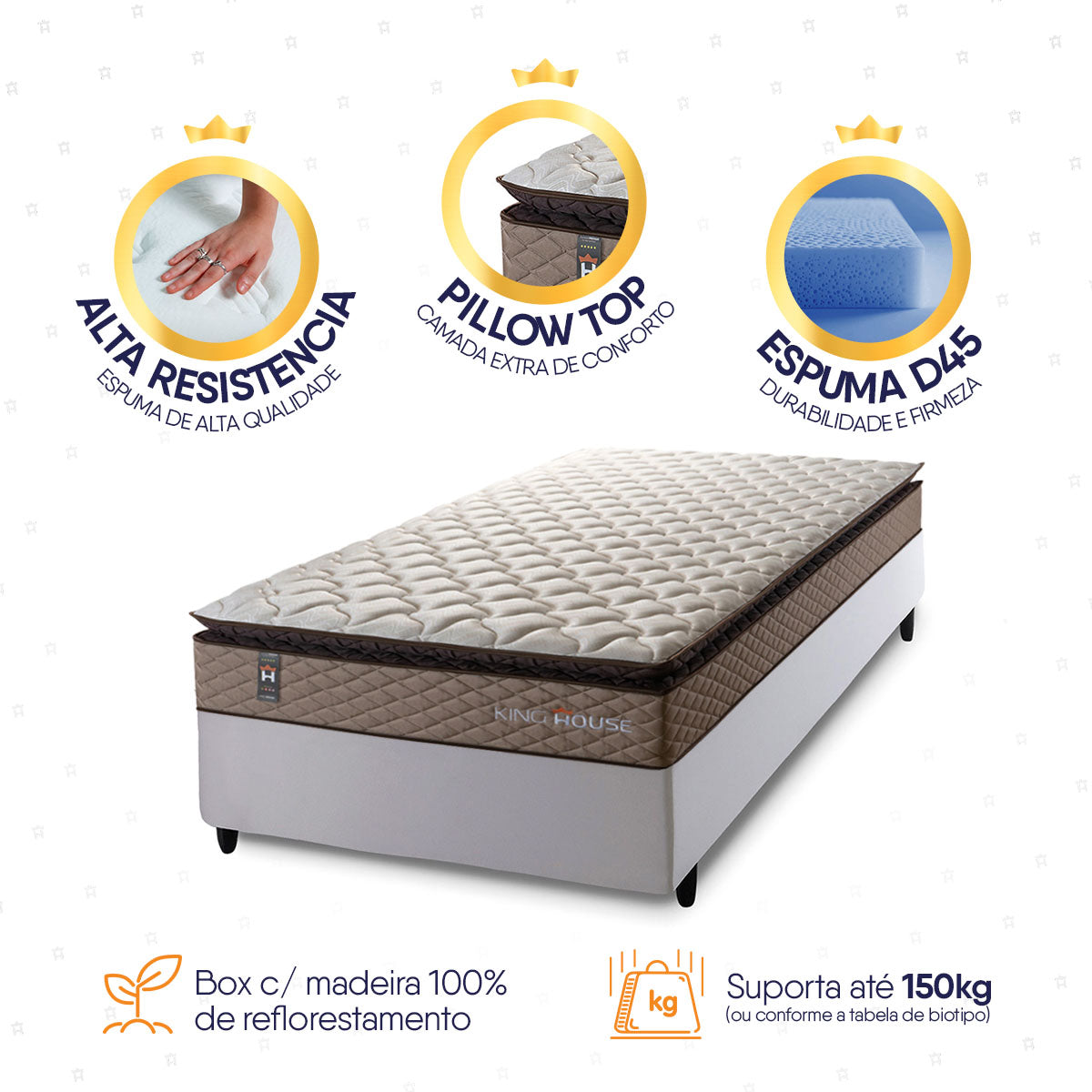 Cama Box Espuma Atlanta Solteiro 88x188 Bege e Branco
