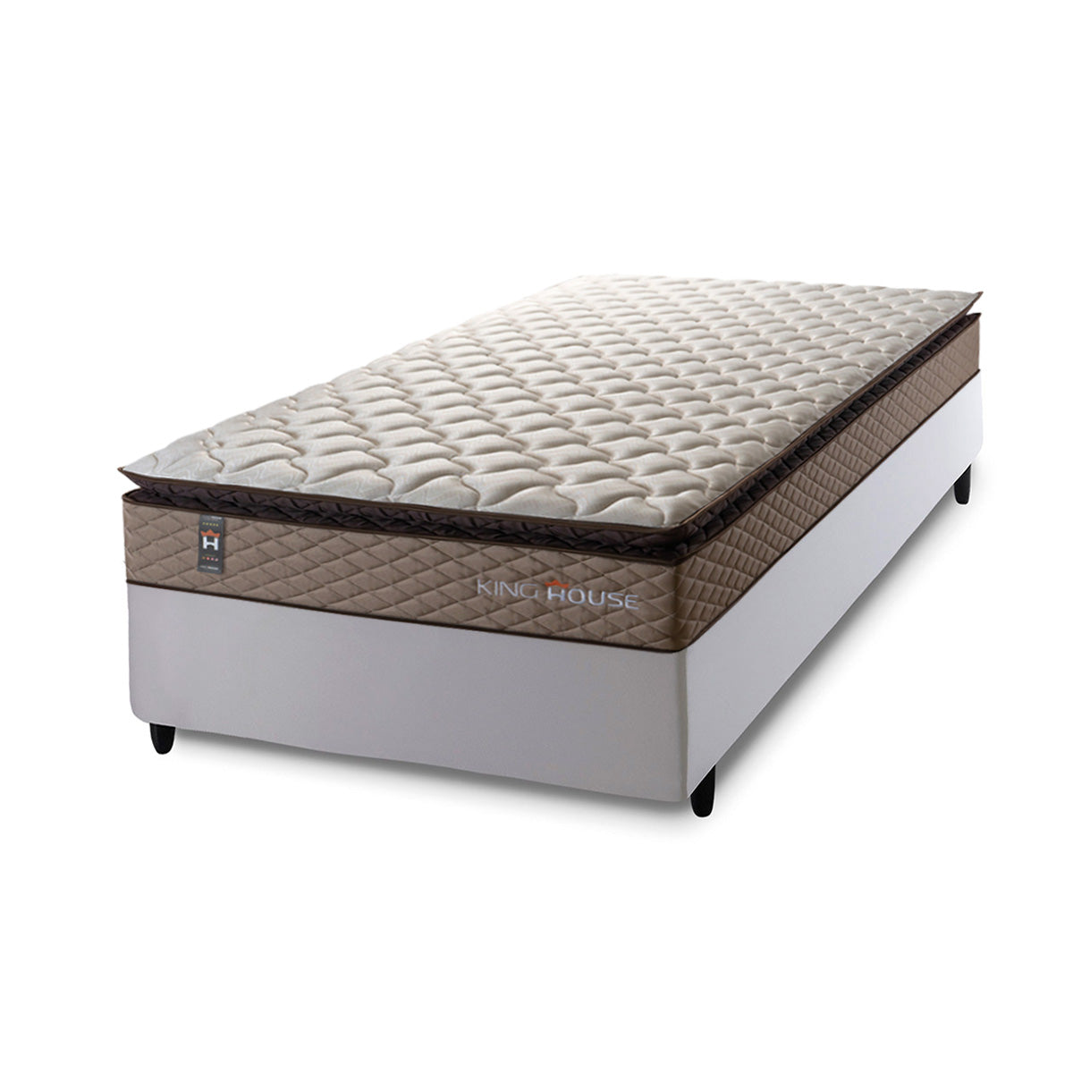 Cama Box Espuma Atlanta Solteiro 88x188 Bege e Branco