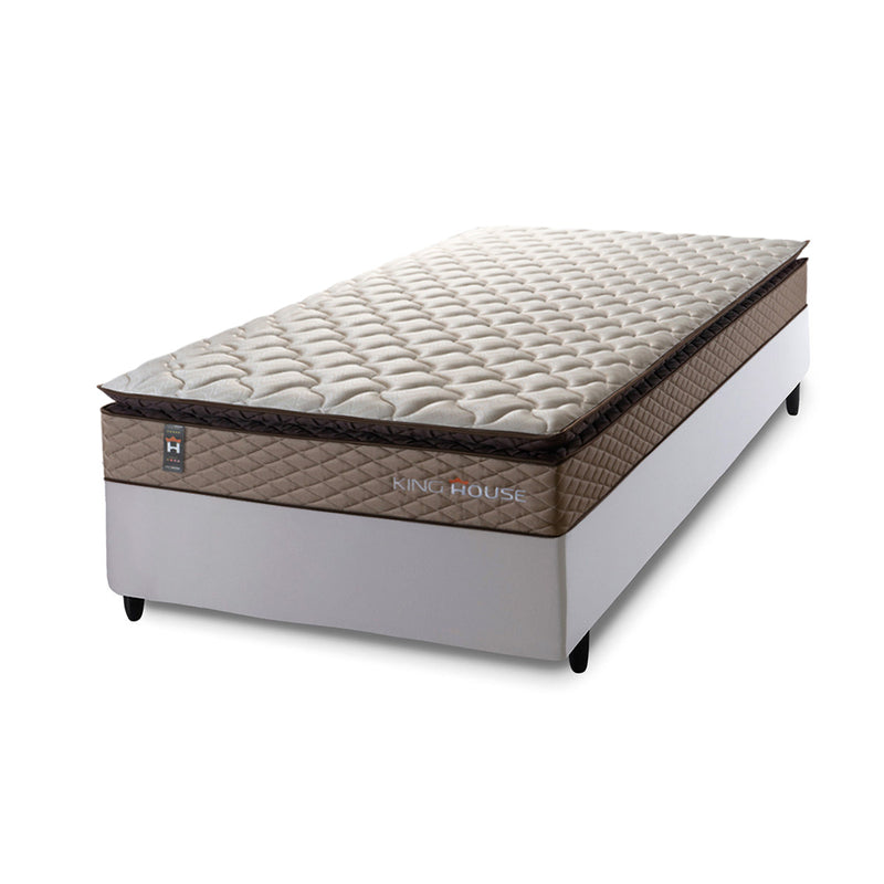 Cama Box Espuma Atlanta Solteiro 88x188 Bege e Branco
