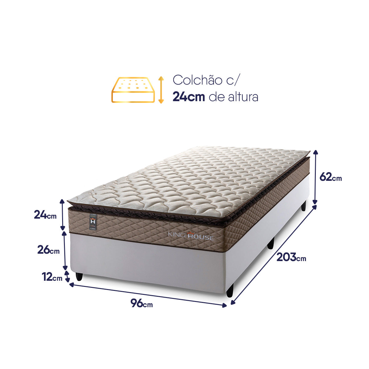 Cama Box Espuma Atlanta Solteirão 96x203 Bege