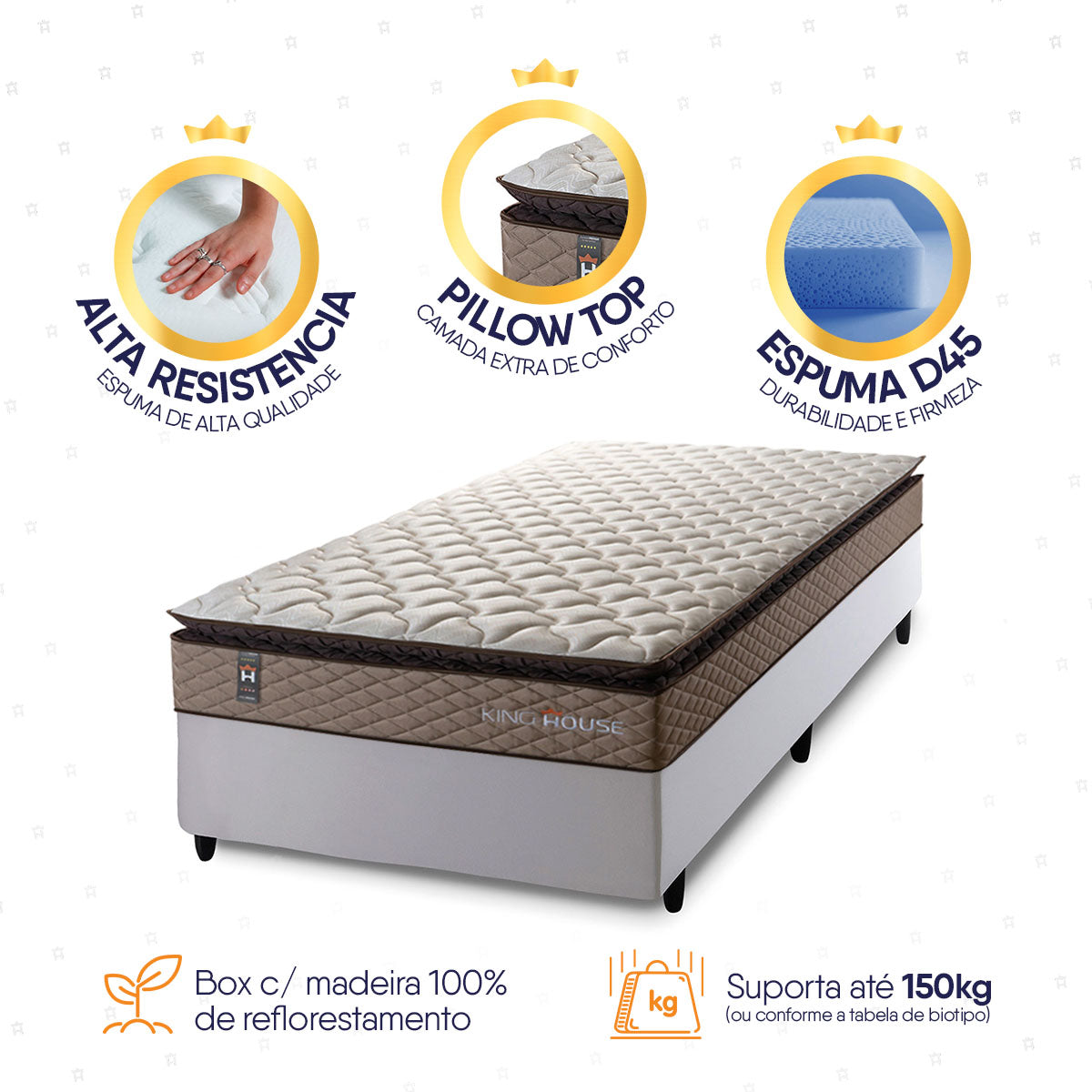 Cama Box Espuma Atlanta Solteirão 96x203 Bege