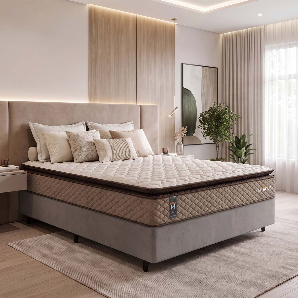 Cama Box Espuma Atlanta Casal 138x188 Bege e Cinza Espuma D45