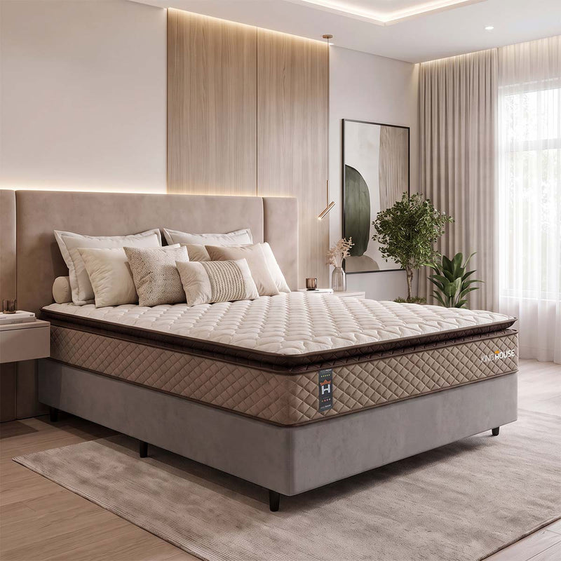 Cama Box Espuma Atlanta Casal 138x188 Bege e Cinza Espuma D45
