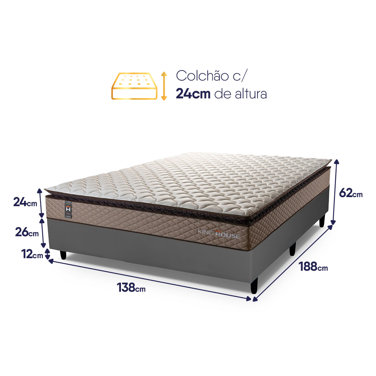 Cama Box Espuma Atlanta Casal 138x188 Bege e Cinza Espuma D45