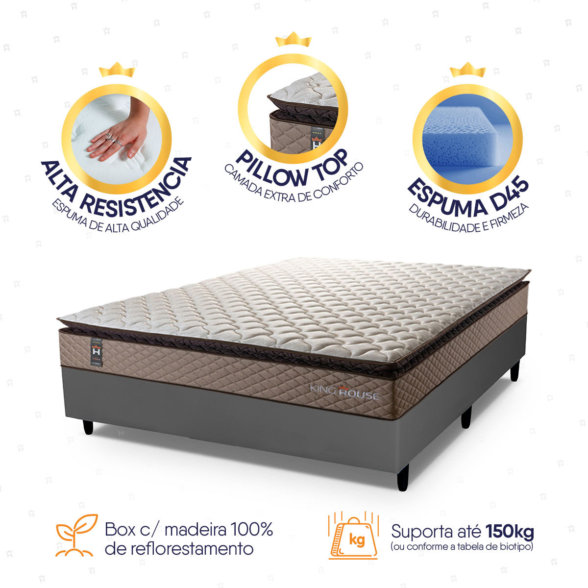 Cama Box Espuma Atlanta Casal 138x188 Bege e Cinza Espuma D45