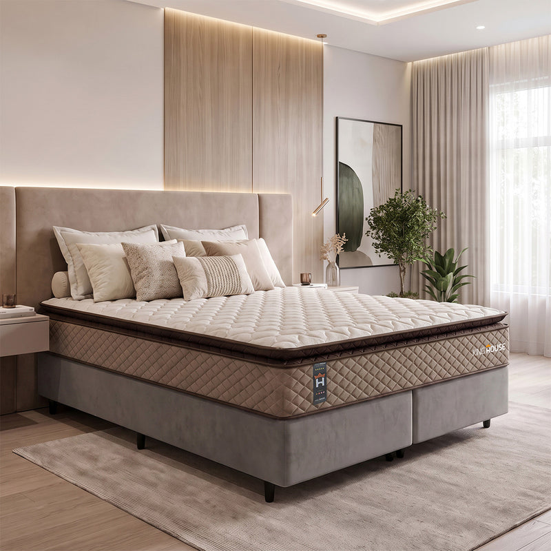Cama Box Atlanta Espuma Queen 158x198 Bege e Cinza Espuma D45