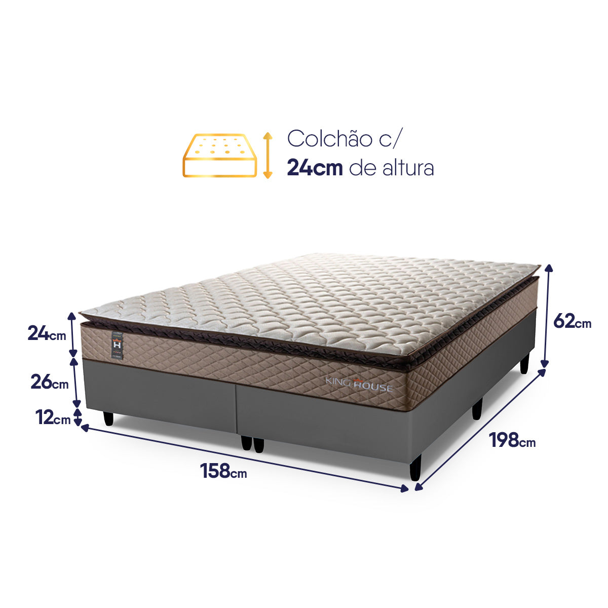 Cama Box Atlanta Espuma Queen 158x198 Bege e Cinza Espuma D45