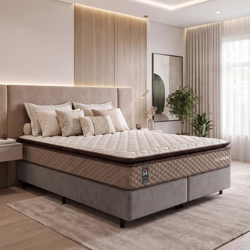 Cama Box Atlanta Espuma  193x203 Bege e Cinza Espuma D45