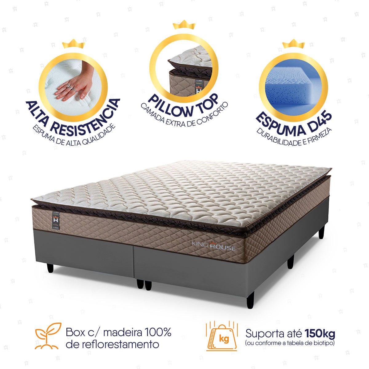 Cama Box Atlanta Espuma  193x203 Bege e Cinza Espuma D45
