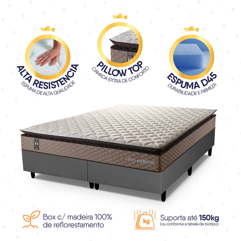 Cama Box Atlanta Espuma  193x203 Bege e Cinza Espuma D45
