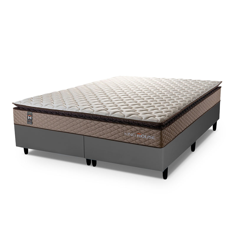 Cama Box Atlanta Espuma  193x203 Bege e Cinza Espuma D45