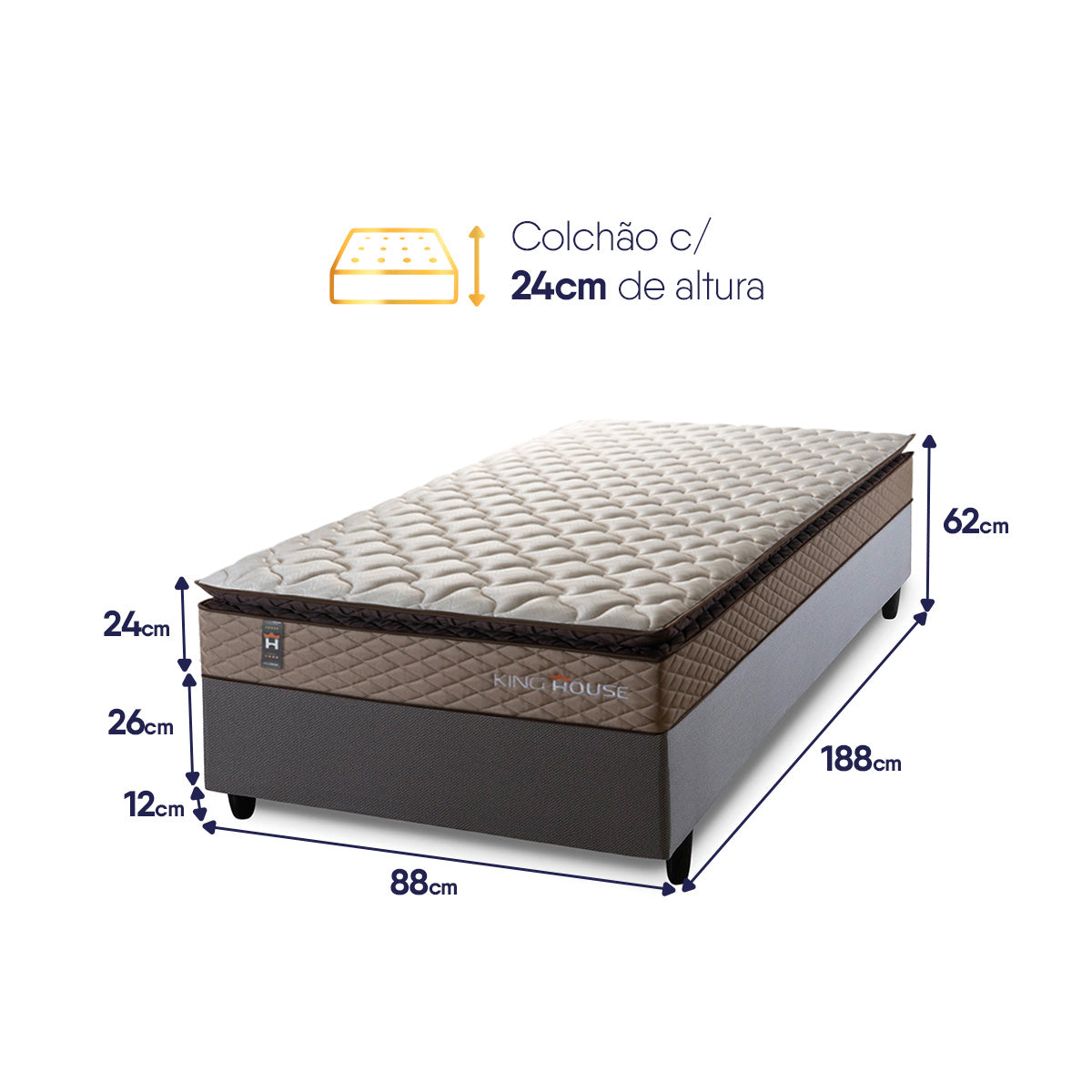 Cama Box Espuma Atlanta Solteiro 88x188 Bege e Cinza