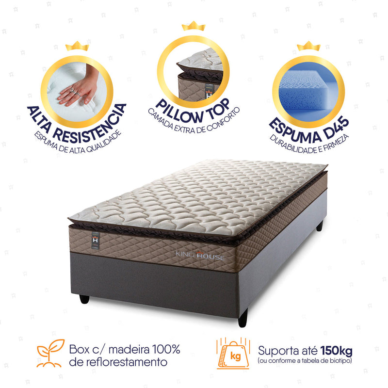 Cama Box Espuma Atlanta Solteiro 88x188 Bege e Cinza