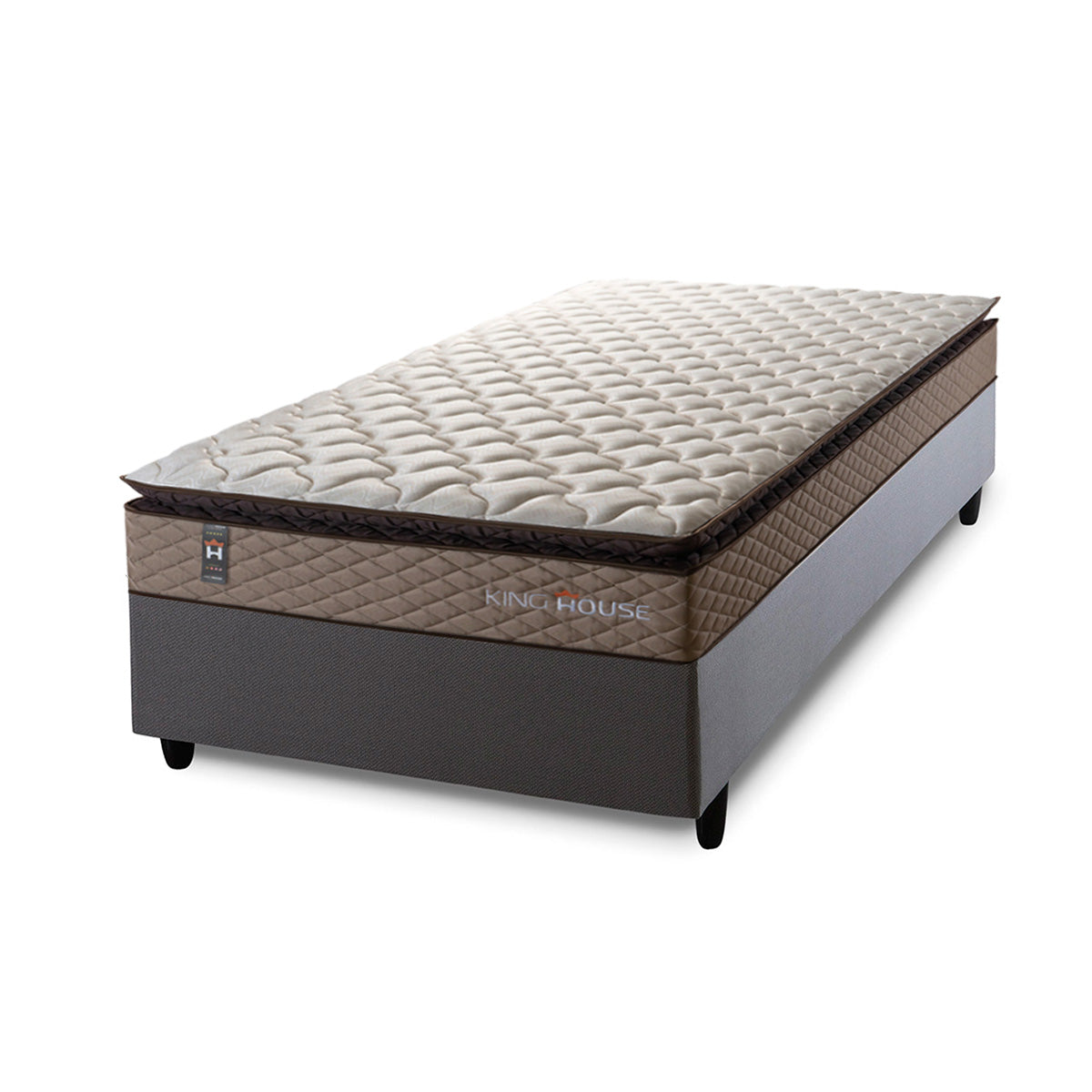 Cama Box Espuma Atlanta Solteiro 88x188 Bege e Cinza