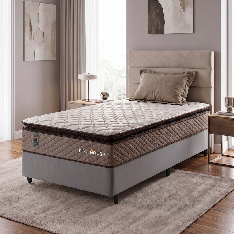 Cama Box Espuma Atlanta Solteirão 96x203 Bege e Cinza
