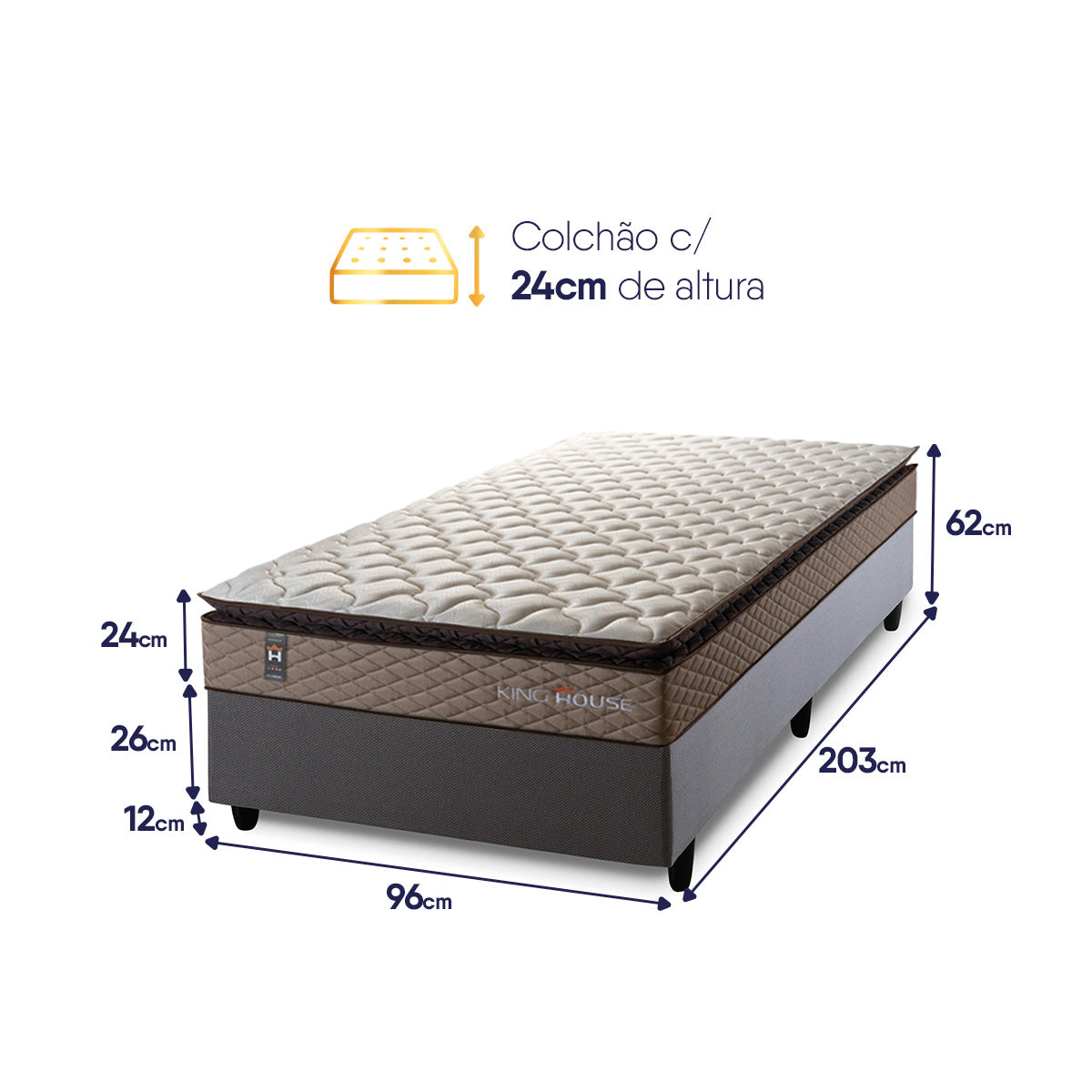 Cama Box Espuma Atlanta Solteirão 96x203 Bege e Cinza