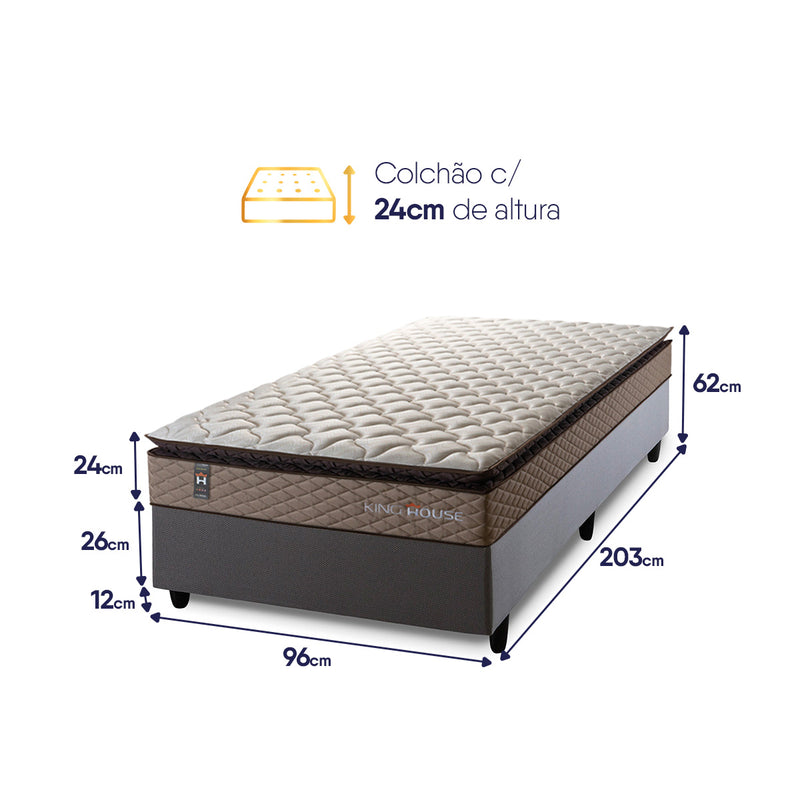 Cama Box Espuma Atlanta Solteirão 96x203 Bege e Cinza