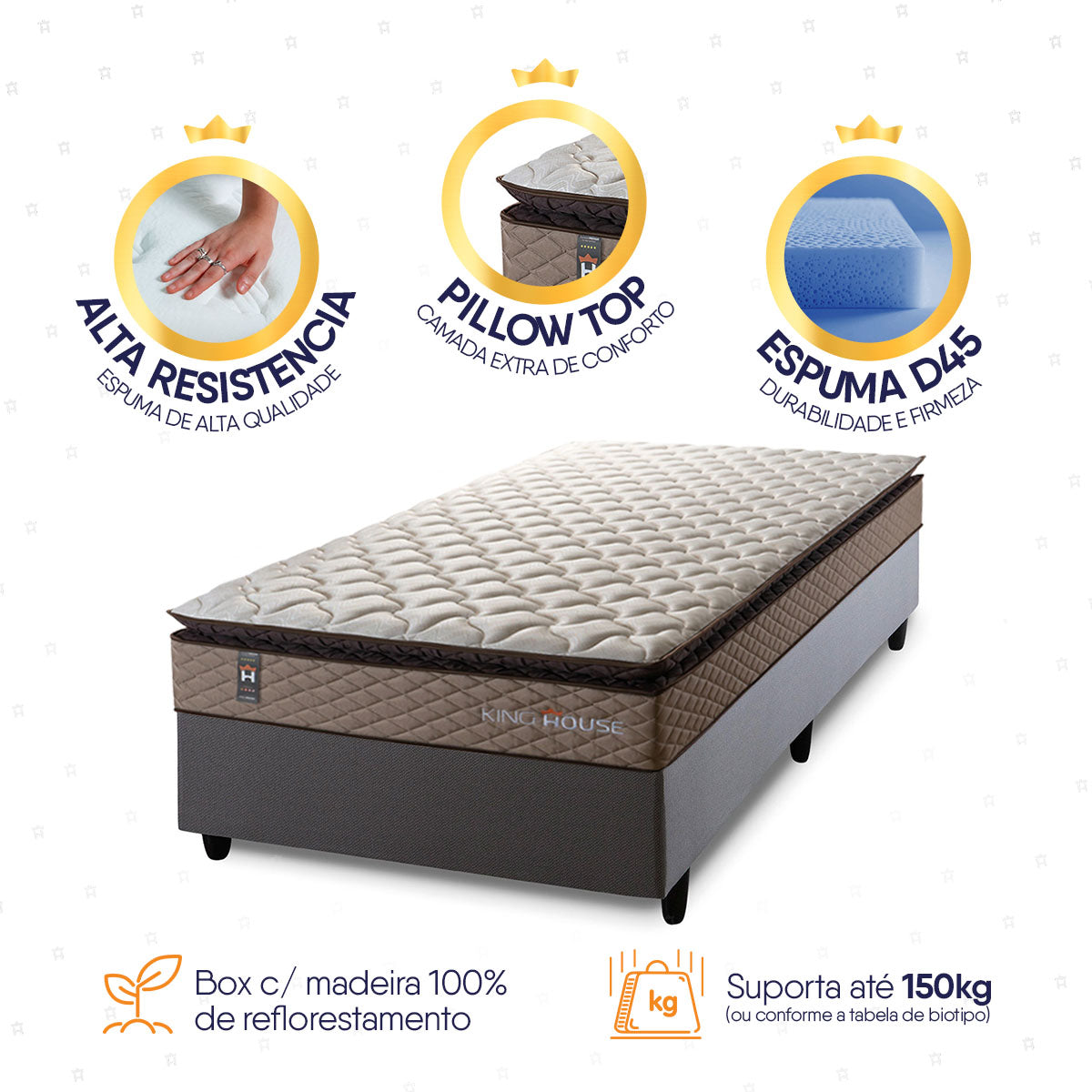 Cama Box Espuma Atlanta Solteirão 96x203 Bege e Cinza