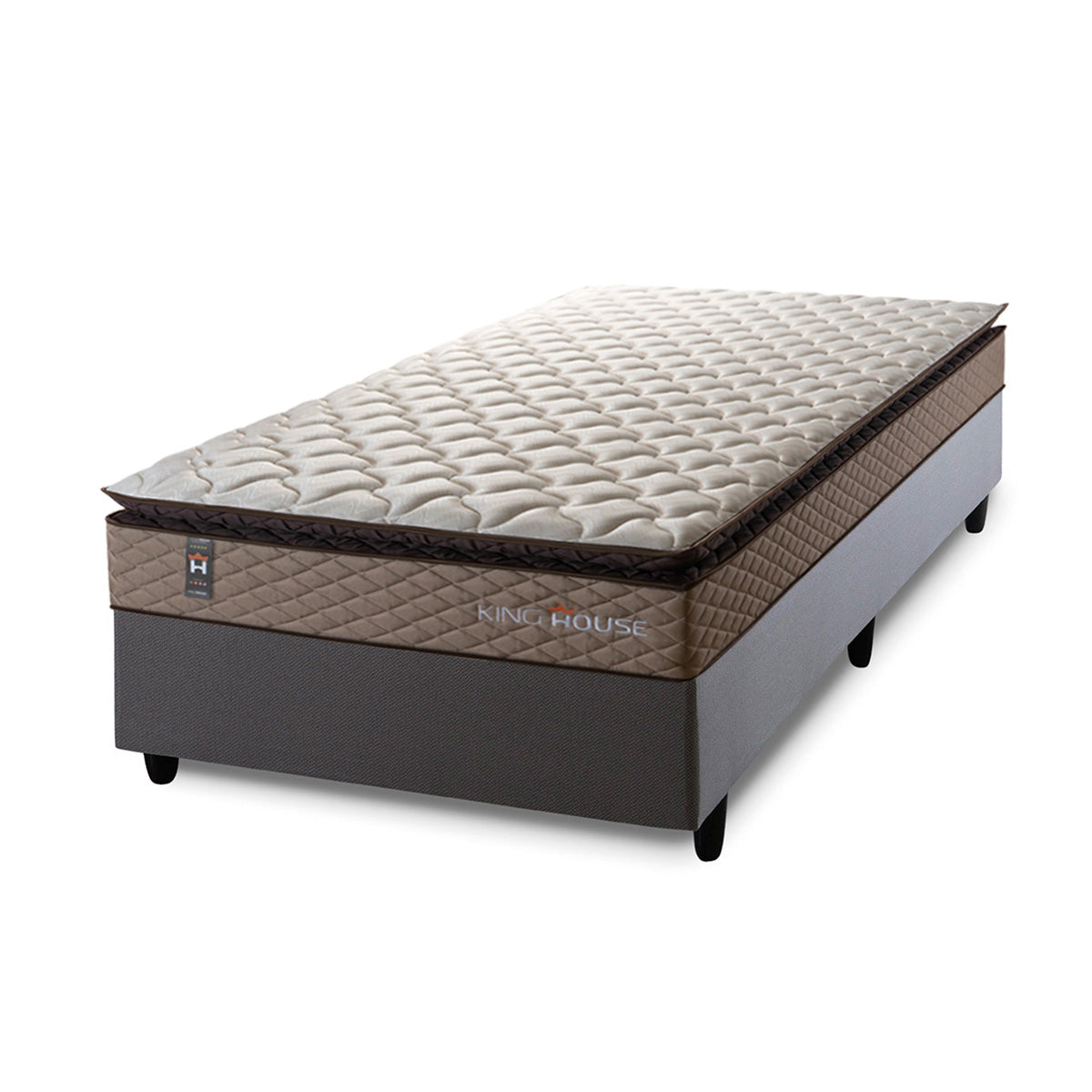 Cama Box Espuma Atlanta Solteirão 96x203 Bege e Cinza