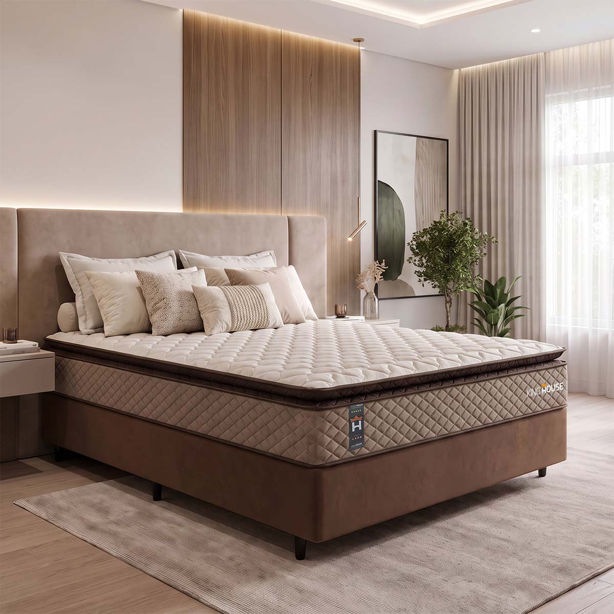 Cama Box Espuma Atlanta Casal 138x188 Bege e Marrom