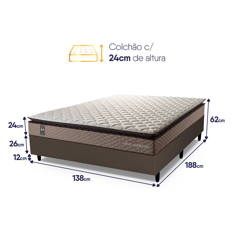 Cama Box Espuma Atlanta Casal 138x188 Bege e Marrom