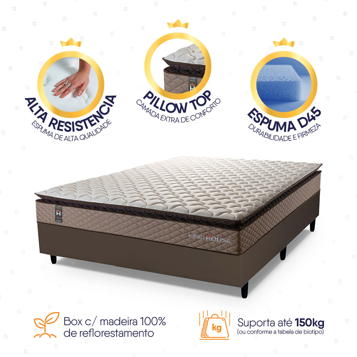 Cama Box Espuma Atlanta Casal 138x188 Bege e Marrom